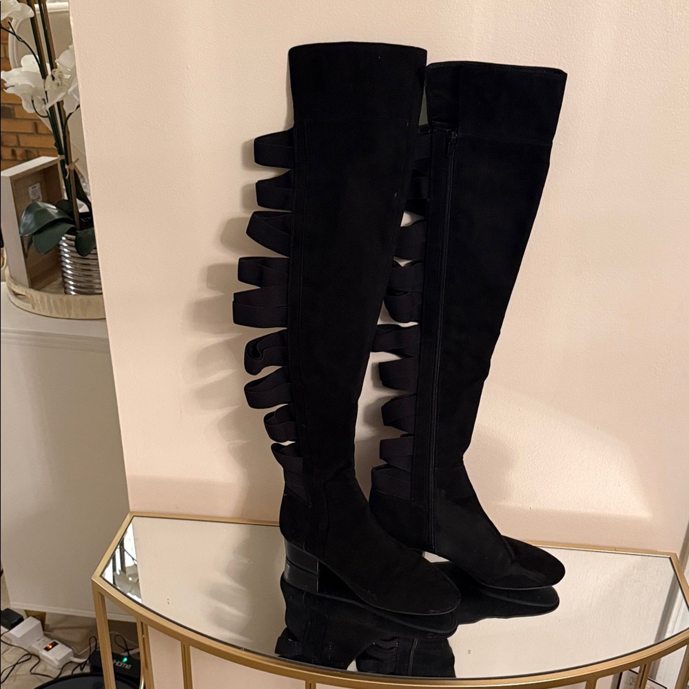 Nine West Black Over-the-Knee Boots with Strap Detail